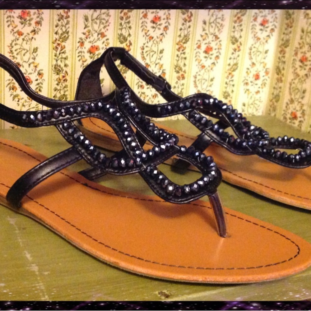 Elegant Black Beaded Sandals